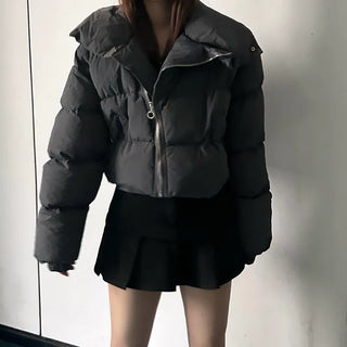 Oblique Line Overfit Padding Diagonal Collar Oversized Short