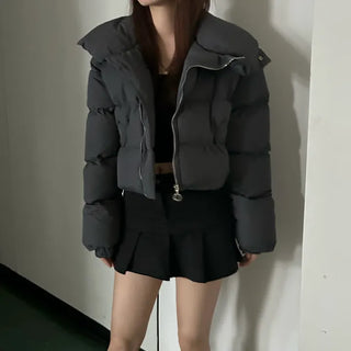 Oblique Line Overfit Padding Diagonal Collar Oversized Short