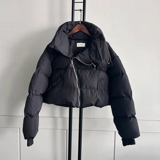 Oblique Line Overfit Padding Diagonal Collar Oversized Short