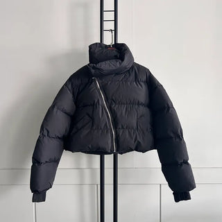 Oblique Line Overfit Padding Diagonal Collar Oversized Short