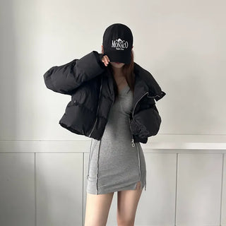 Oblique Line Overfit Padding Diagonal Collar Oversized Short