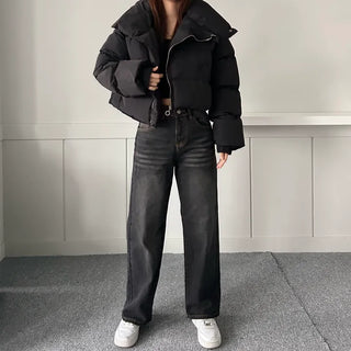 Oblique Line Overfit Padding Diagonal Collar Oversized Short