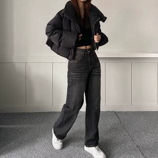 Oblique Line Overfit Padding Diagonal Collar Oversized Short