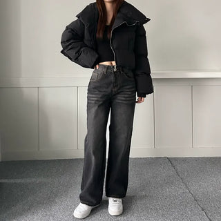 Oblique Line Overfit Padding Diagonal Collar Oversized Short