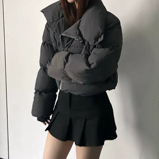 Oblique Line Overfit Padding Diagonal Collar Oversized Short