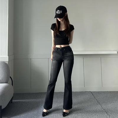 Slim Washing Denim Bootcut Pants Trousers Jeans Washed