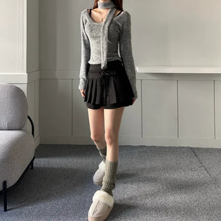 Pleated Ribbon Skirt Pants Ellie Preppy Look School