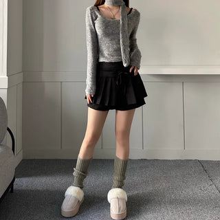 Pleated Ribbon Skirt Pants Ellie Preppy Look School