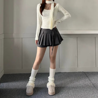 Pleated Ribbon Skirt Pants Ellie Preppy Look School