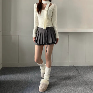 Pleated Ribbon Skirt Pants Ellie Preppy Look School