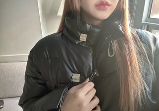 Buckle Leather Cropped Padded Crop Short Jacket Ivory