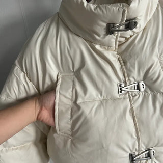 Buckle Leather Cropped Padded Crop Short Jacket Ivory