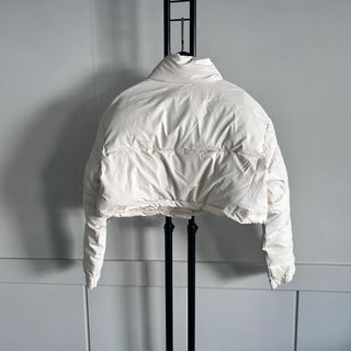 Buckle Leather Cropped Padded Crop Short Jacket Ivory