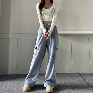 Corduroy String Cargo Jogger Wide Pants Training Two-way