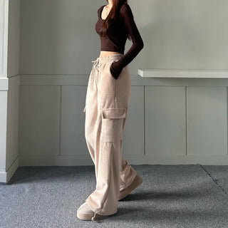 Corduroy String Cargo Jogger Wide Pants Training Two-way