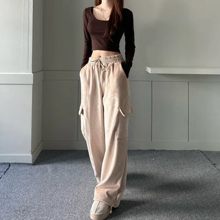 Corduroy String Cargo Jogger Wide Pants Training Two-way
