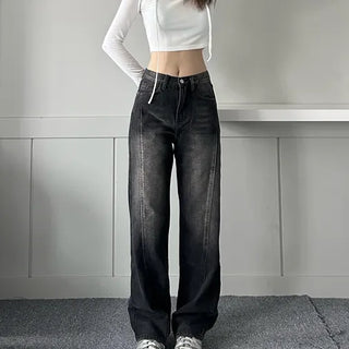 Incisional Washing Denim Vintage Washed Cut-out Pants for