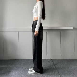 Incisional Washing Denim Vintage Washed Cut-out Pants for