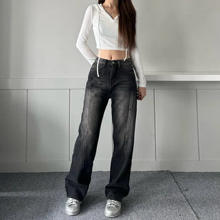 Incisional Washing Denim Vintage Washed Cut-out Pants for