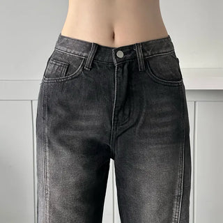 Incisional Washing Denim Vintage Washed Cut-out Pants for