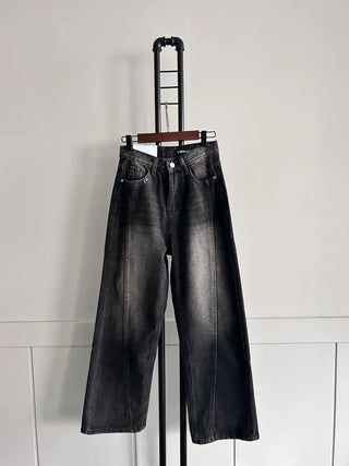 Incisional Washing Denim Vintage Washed Cut-out Pants for