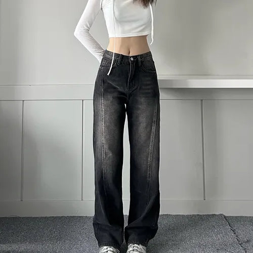 Incisional Washing Denim Vintage Washed Cut-out Pants for