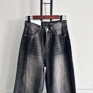 Incisional Washing Denim Vintage Washed Cut-out Pants for
