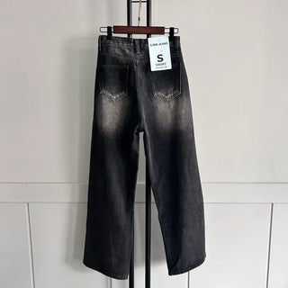 Incisional Washing Denim Vintage Washed Cut-out Pants for