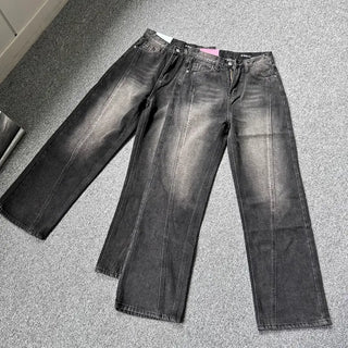 Incisional Washing Denim Vintage Washed Cut-out Pants for
