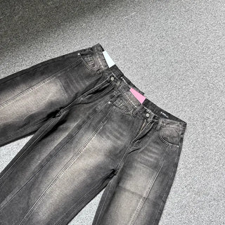 Incisional Washing Denim Vintage Washed Cut-out Pants for