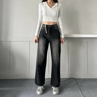 Incisional Washing Denim Vintage Washed Cut-out Pants for