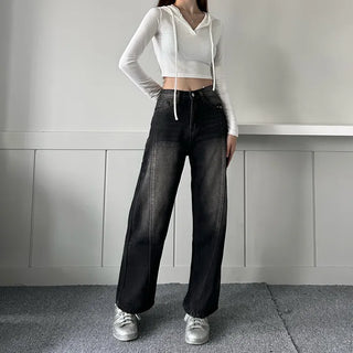 Incisional Washing Denim Vintage Washed Cut-out Pants for