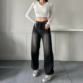 Incisional Washing Denim Vintage Washed Cut-out Pants for