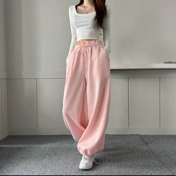 String Wide Jogger Pants Fleece-lined Training Two-way Tracksuit