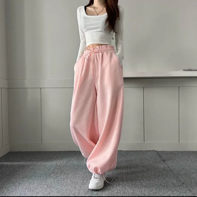 String Wide Jogger Pants Fleece-lined Training Two-way Tracksuit