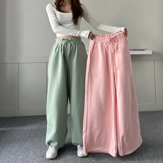 String Wide Jogger Pants Fleece-lined Training Two-way Tracksuit