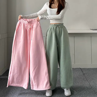 String Wide Jogger Pants Fleece-lined Training Two-way Tracksuit