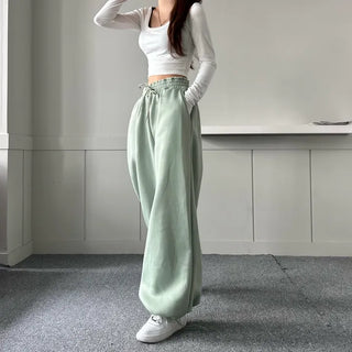 String Wide Jogger Pants Fleece-lined Training Two-way Tracksuit