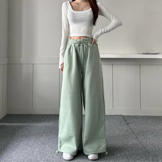 String Wide Jogger Pants Fleece-lined Training Two-way Tracksuit