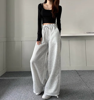 String Wide Jogger Pants Fleece-lined Training Two-way Tracksuit