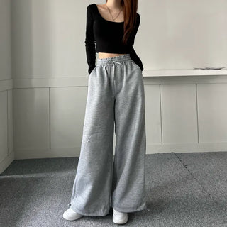 String Wide Jogger Pants Fleece-lined Training Two-way Tracksuit