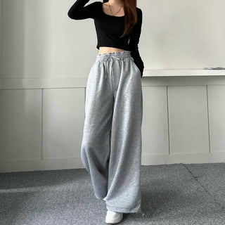 String Wide Jogger Pants Fleece-lined Training Two-way Tracksuit