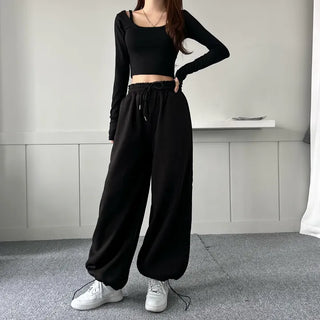 String Wide Jogger Pants Fleece-lined Training Two-way Tracksuit