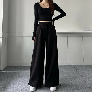 String Wide Jogger Pants Fleece-lined Training Two-way Tracksuit