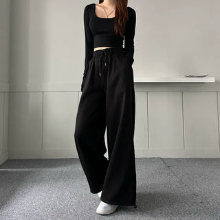 String Wide Jogger Pants Fleece-lined Training Two-way Tracksuit