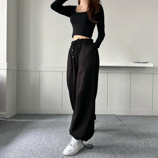 String Wide Jogger Pants Fleece-lined Training Two-way Tracksuit