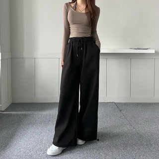 String Wide Jogger Pants Fleece-lined Training Two-way Tracksuit