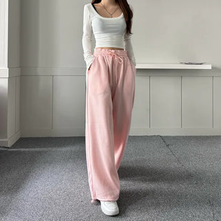 String Wide Jogger Pants Fleece-lined Training Two-way Tracksuit