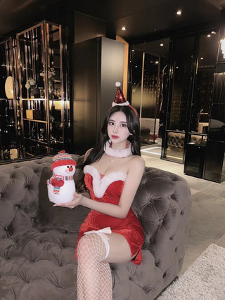 Santa Tube Top Dress Fur Off-Shoulder Mini Year-End