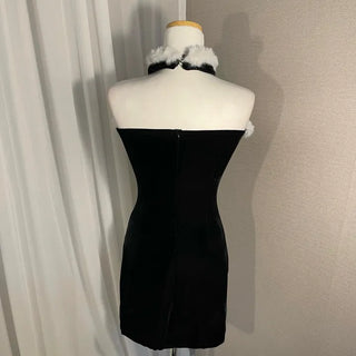 Santa Tube Top Dress Fur Off-Shoulder Mini Year-End